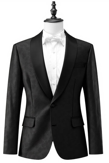 Menns Svart En Knapp Sjal Jakkeslag Jacquard Prom Blazer